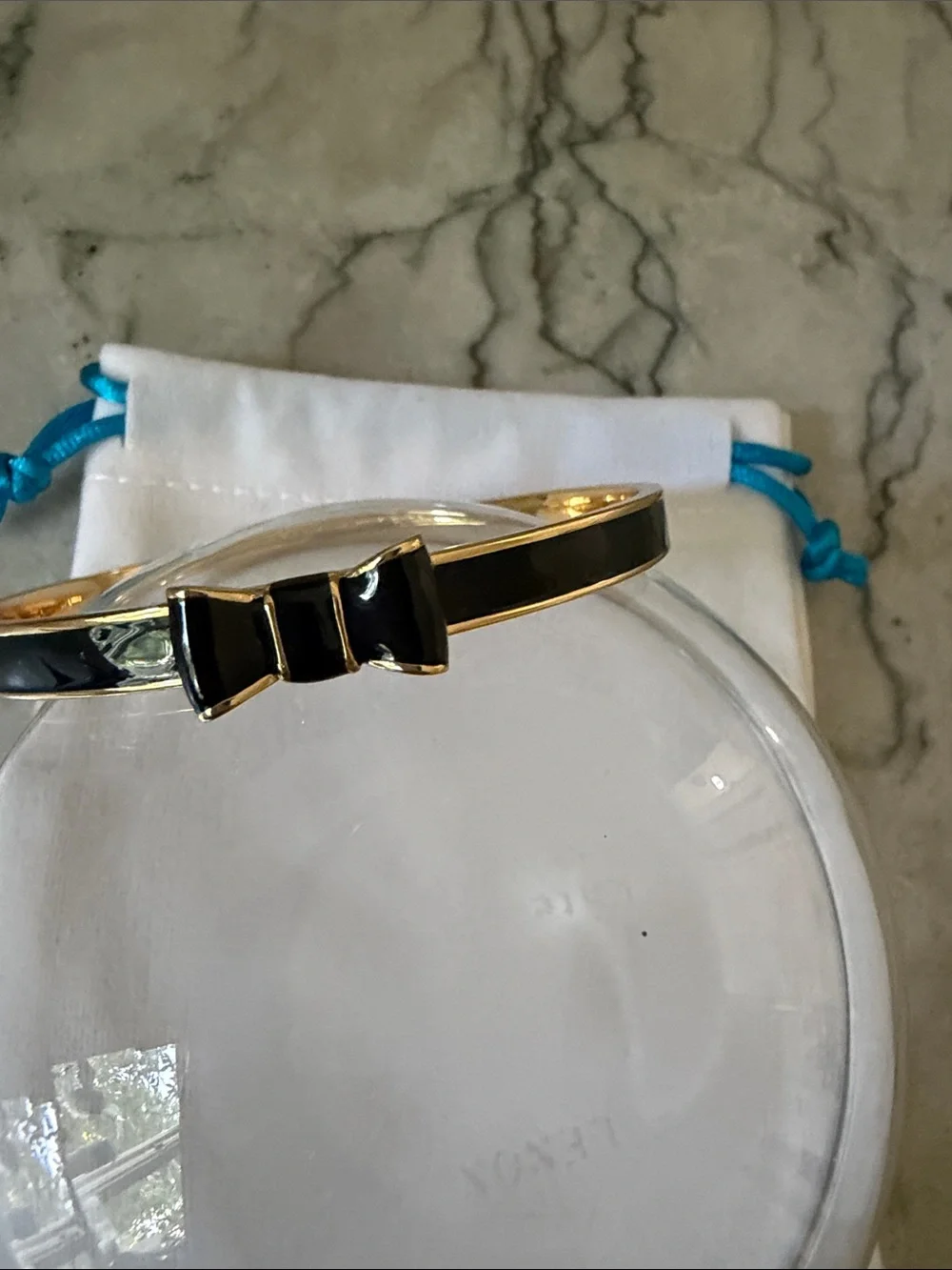 Kate Spade Gold Tone Black Enamel Bow Bangle Bracelet